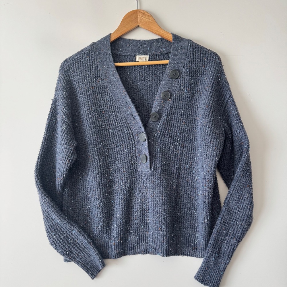 ANA a new approach Pullover Sweater Womens XS Blue Knit Button V Neck Casual
